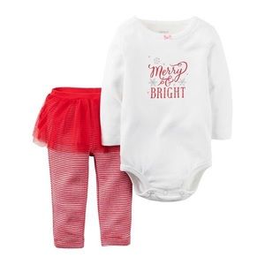 NWT Carter's Baby Girl “Merry & Bright" Tee & Tutu Pants Set Christmas 3M & 6M